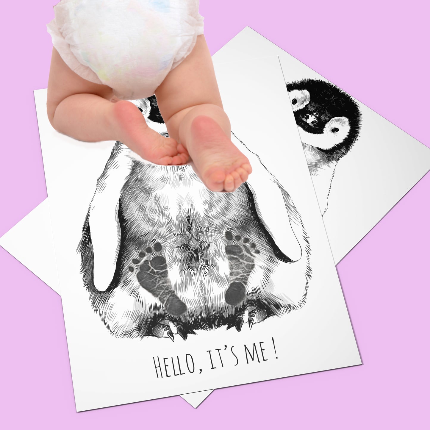 Personalized Baby Penguin Footprint Kit, A3 format, black