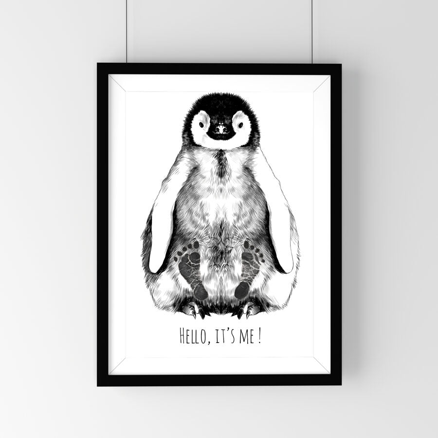 Personalized Baby Penguin Footprint Kit, A3 format, black