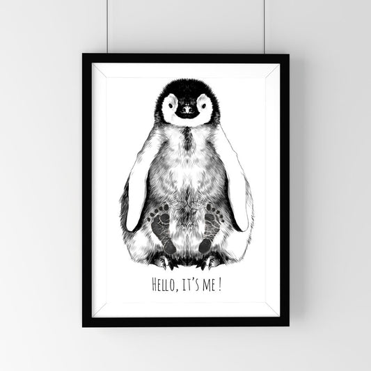 Personalized Baby Penguin Footprint Kit, A3 format, black